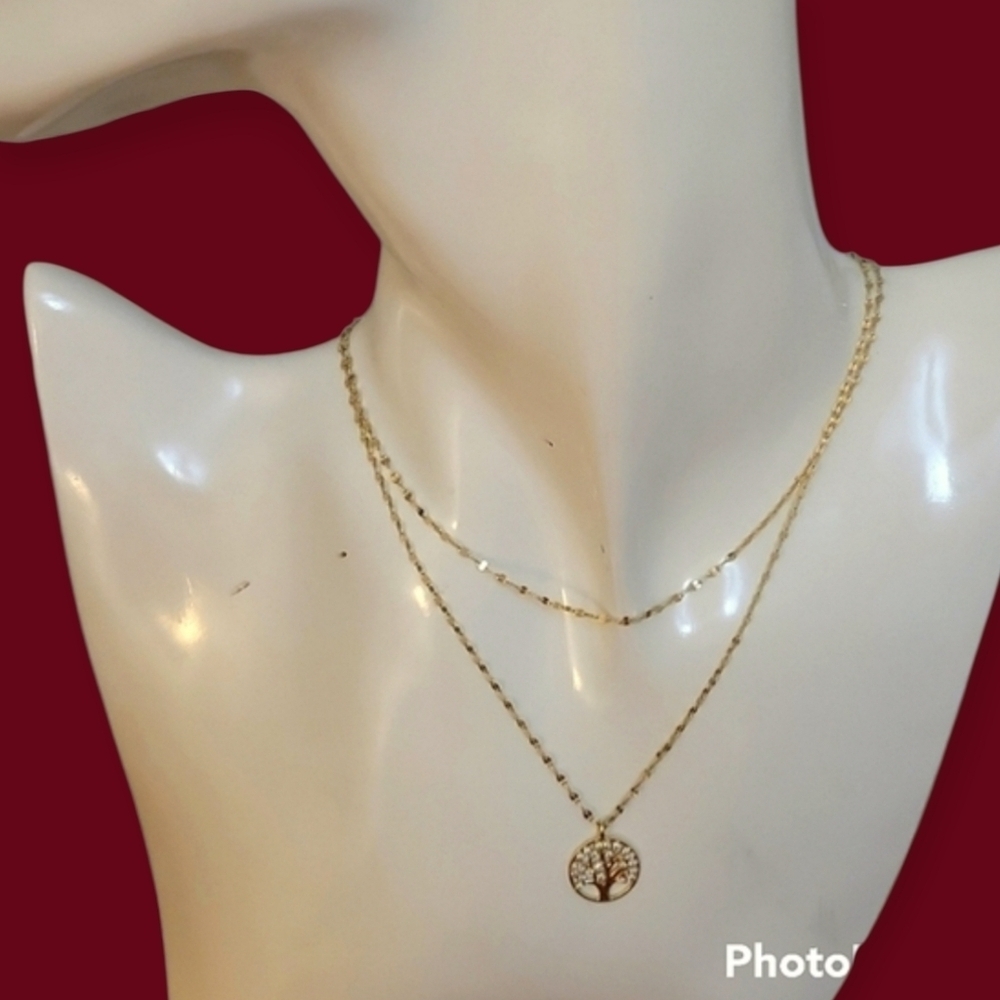 Lara ROES Dainty Sterling Silver Tree of Life Pendant Layered Necklace